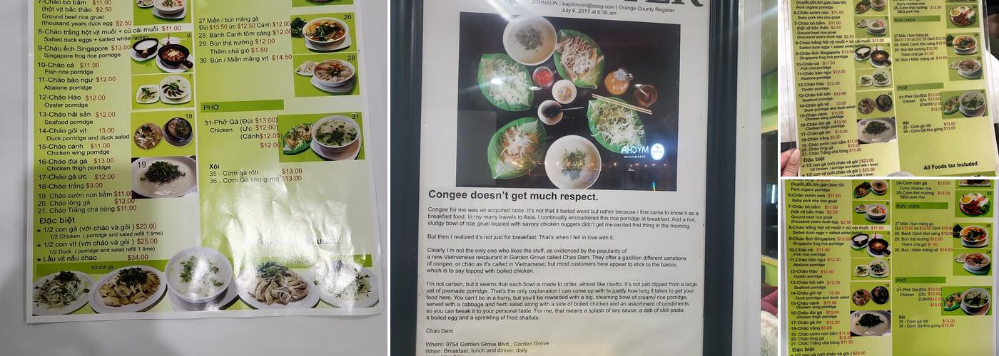 Cháo Đêm Menu