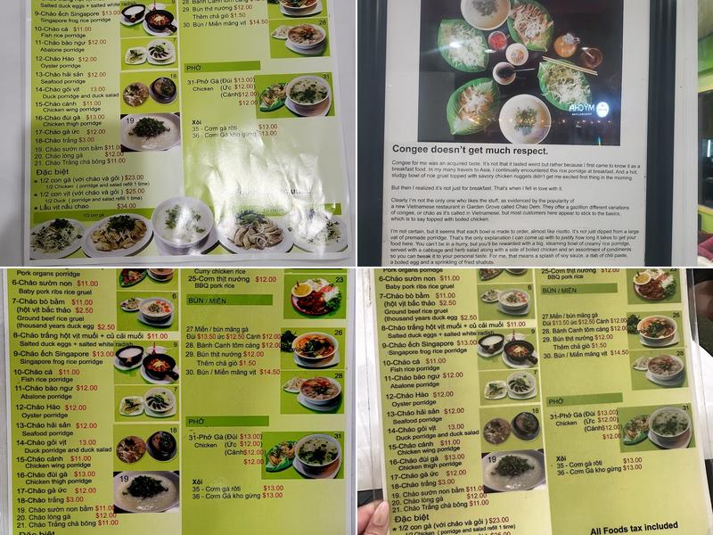 Cháo Đêm Menu