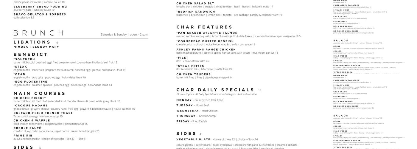 Char Restaurant Menu