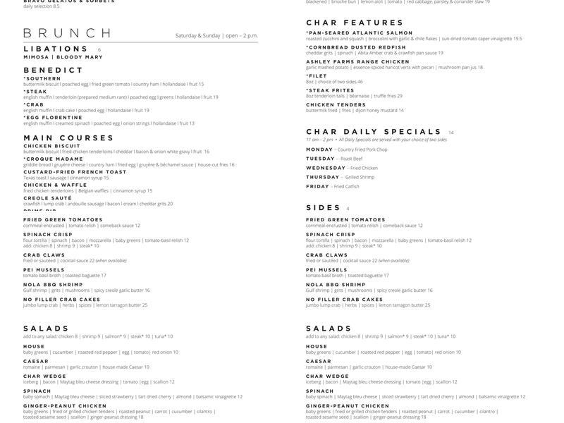 Char Restaurant Menu