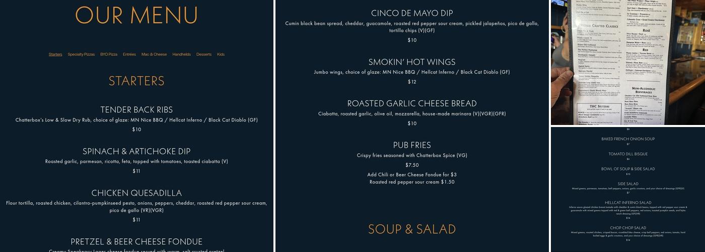 Chatterbox Pub Menu