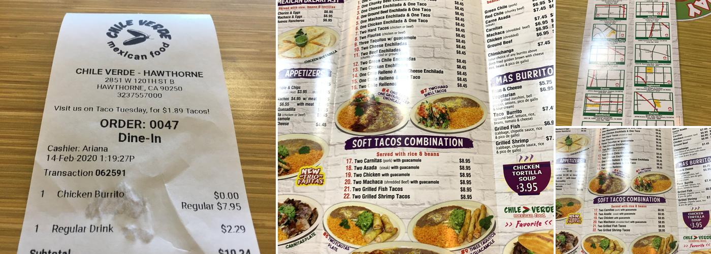 Chile Verde Menu