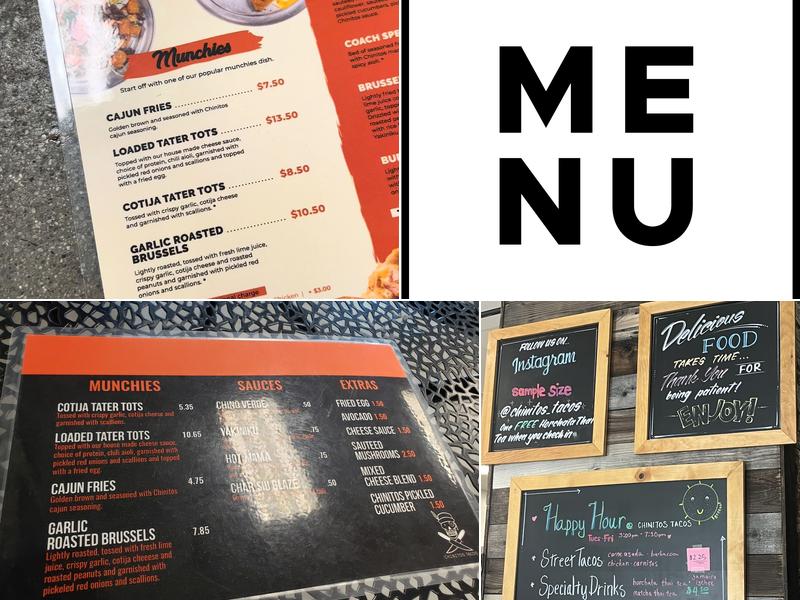 Chinitos Tacos Menu