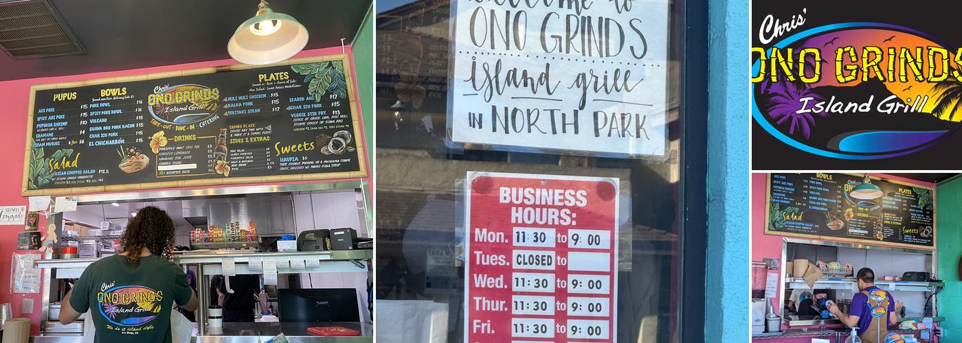 Chris' Ono Grinds Island Grill - North Park Menu