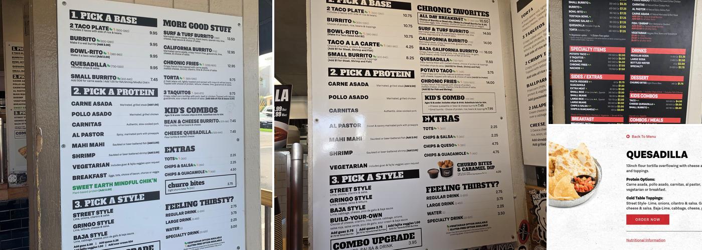 Chronic Tacos Menu