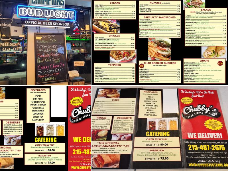 Chubby's Steaks Menu