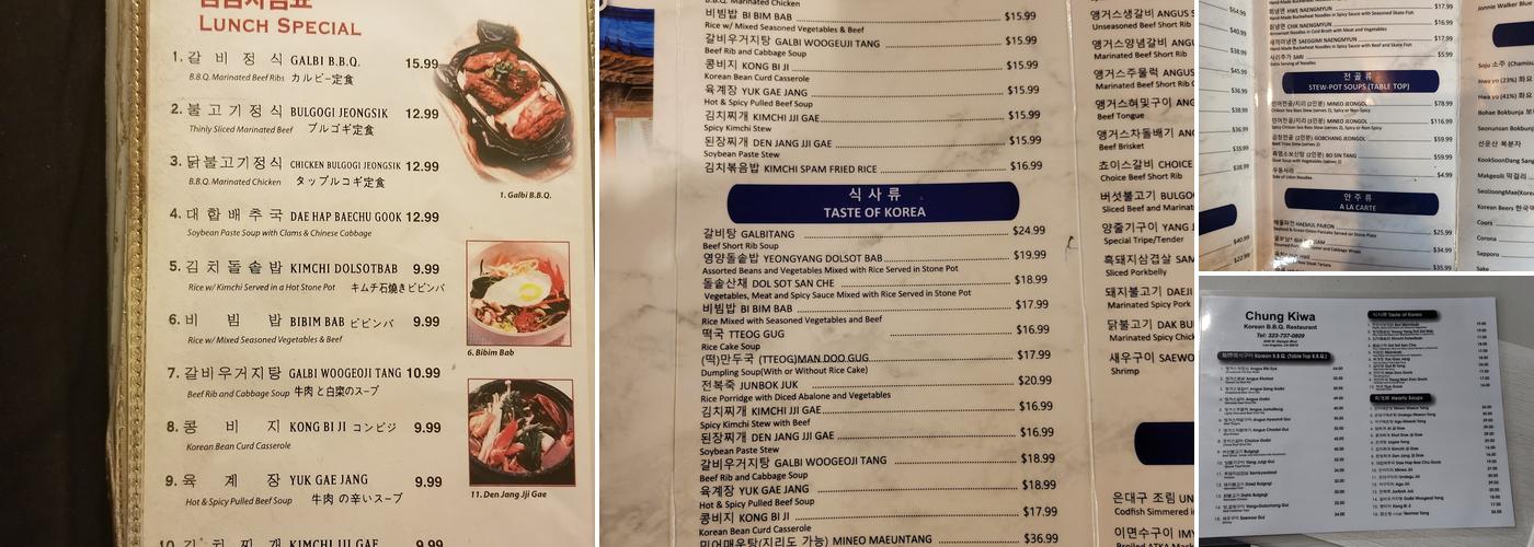 Chung Kiwa Menu