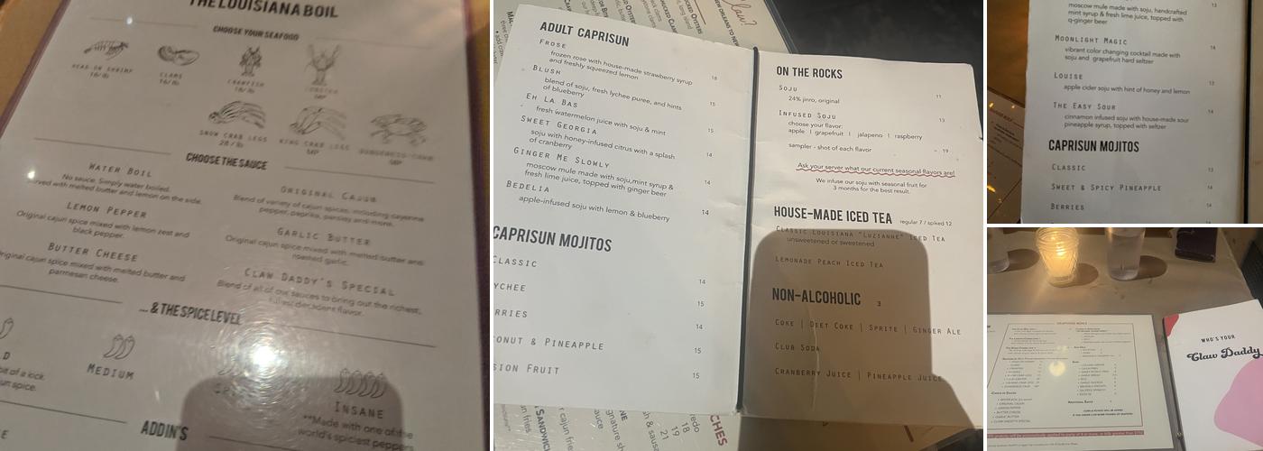 Claw Daddy's Menu