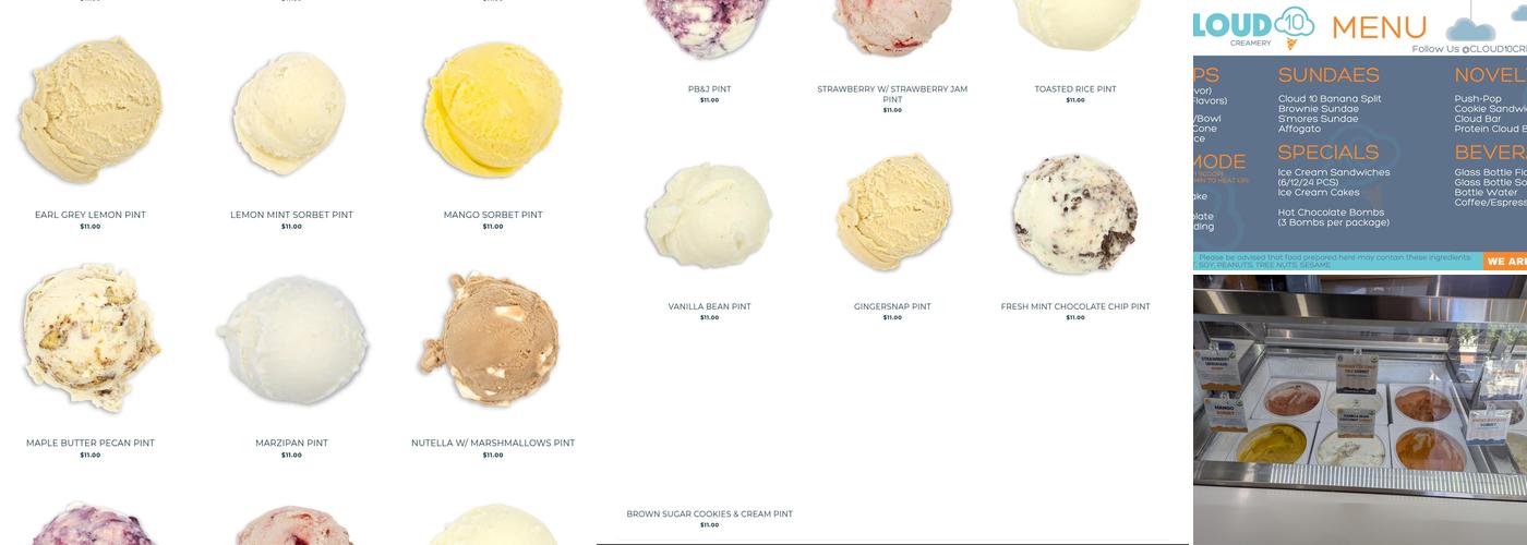 Cloud 10 Creamery Menu
