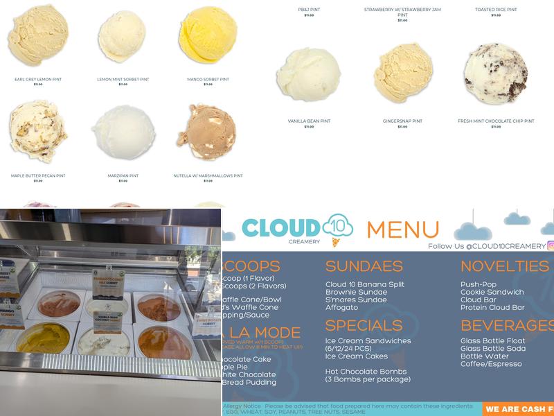 Cloud 10 Creamery Menu
