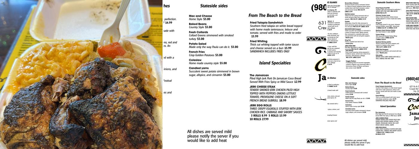 Cocoa's Authentic Jamaican Jerk Menu