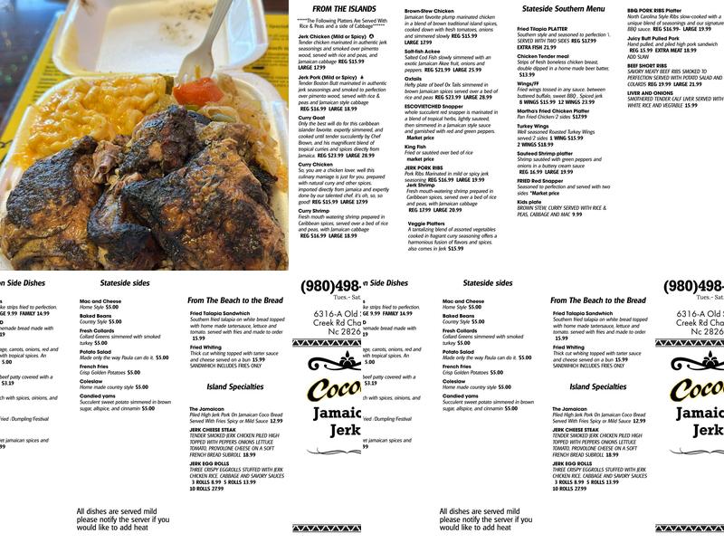 Cocoa's Authentic Jamaican Jerk Menu