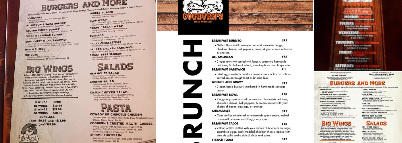 Cogburn's Big Wings Menu