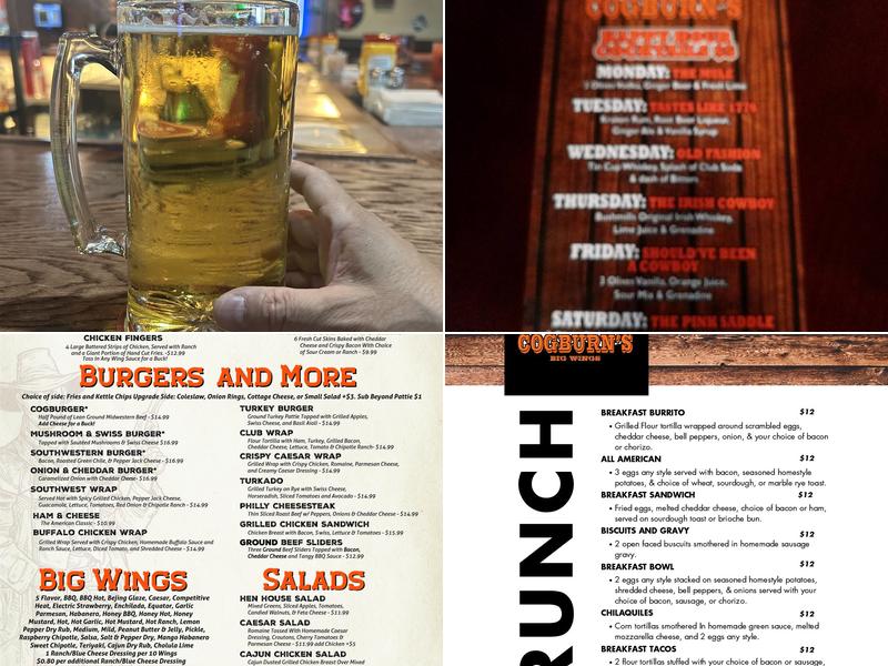 Cogburn's Big Wings Menu