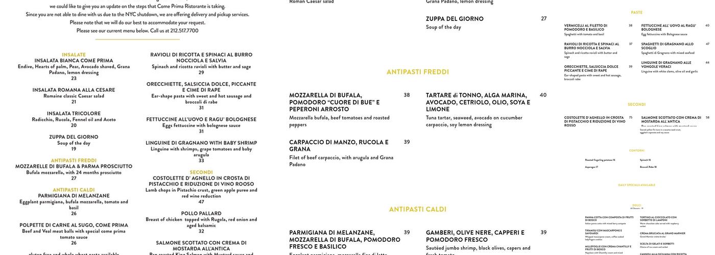 Come Prima Menu