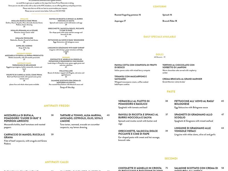 Come Prima Menu