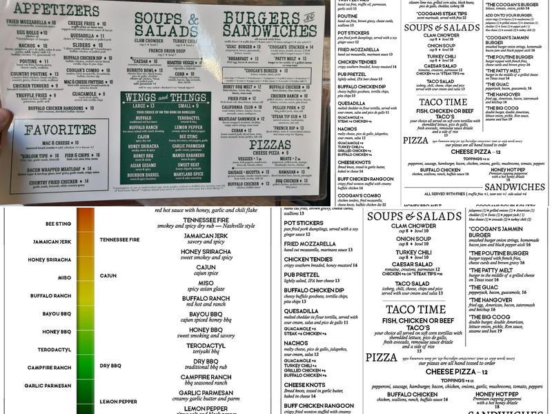 Coogan's Menu