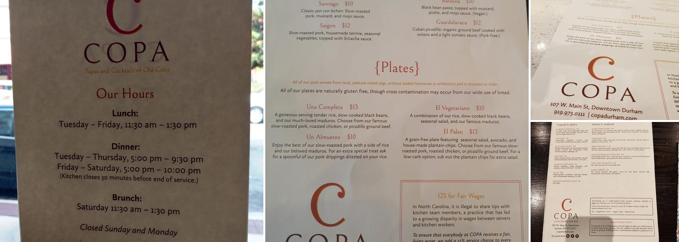 COPA Menu