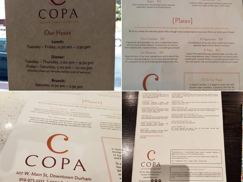 COPA Menu