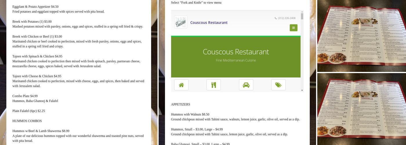 Couscous Restaurant Menu