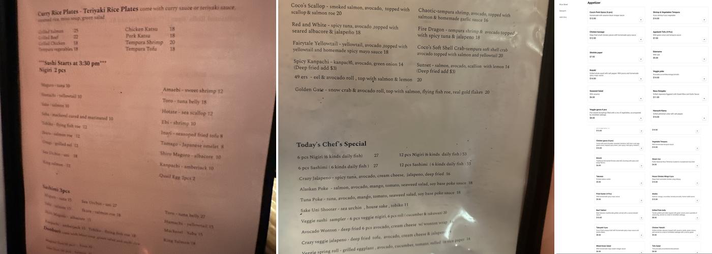 Coco's Ramen Menu