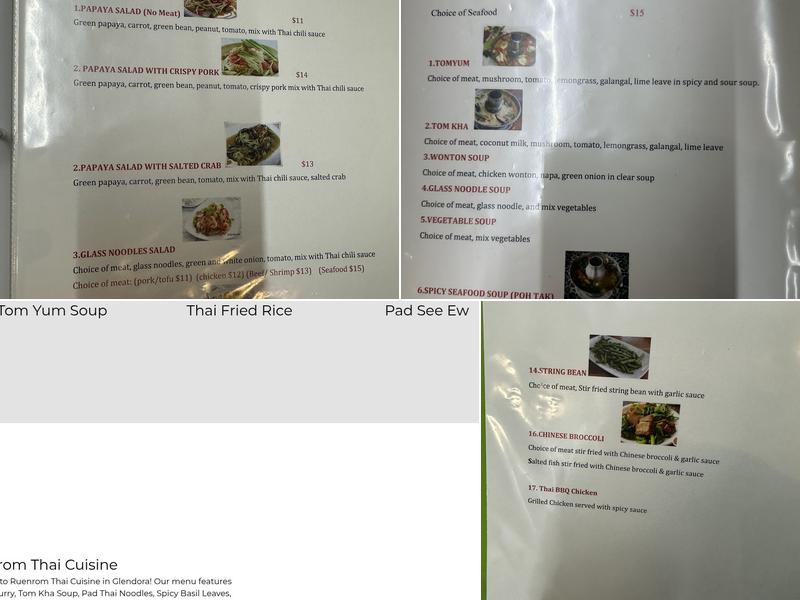 Ruenrom Thai Cuisine Menu