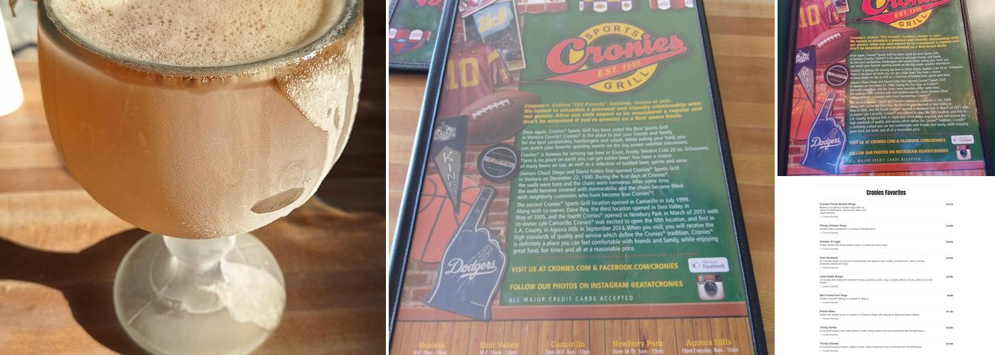 Cronies Sports Grill Menu