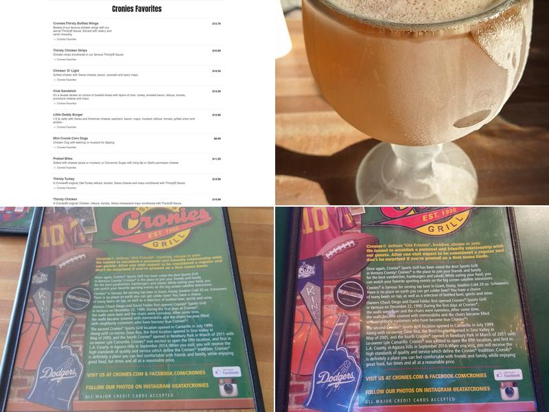 Cronies Sports Grill Menu