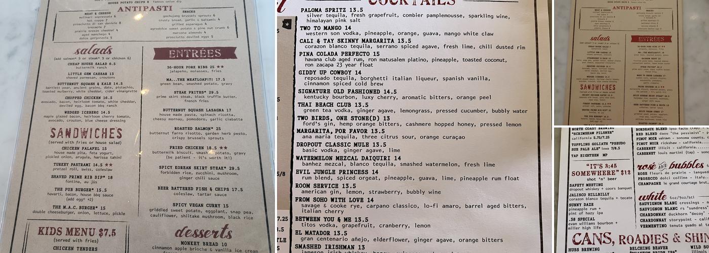 Culinary Dropout Menu