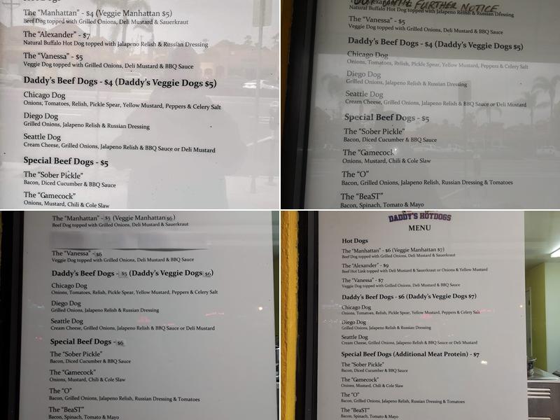 Daddy's Hot Dogs Menu