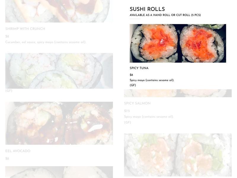 Daigo Hand Roll Bar Menu