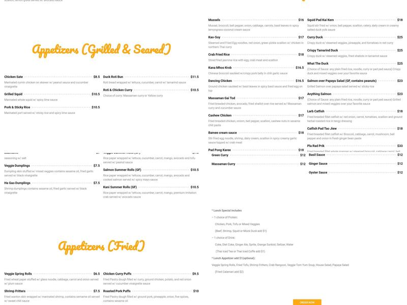 Dannee Thai Menu