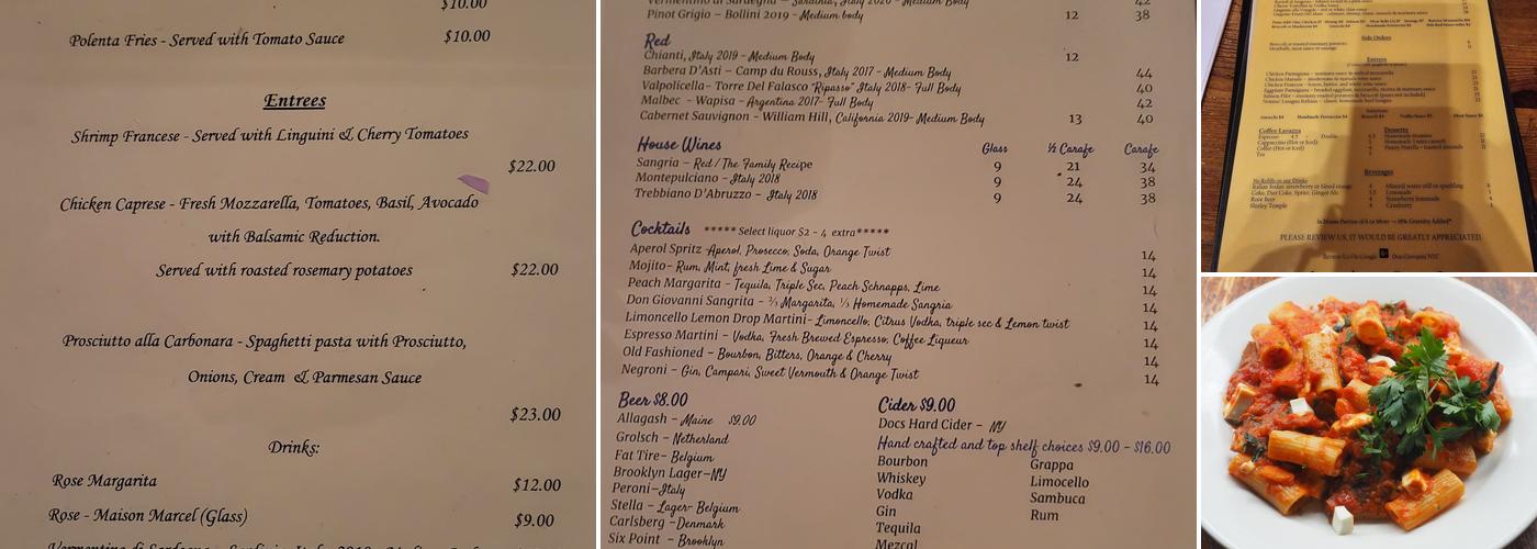 Don Giovanni Ristorante Menu