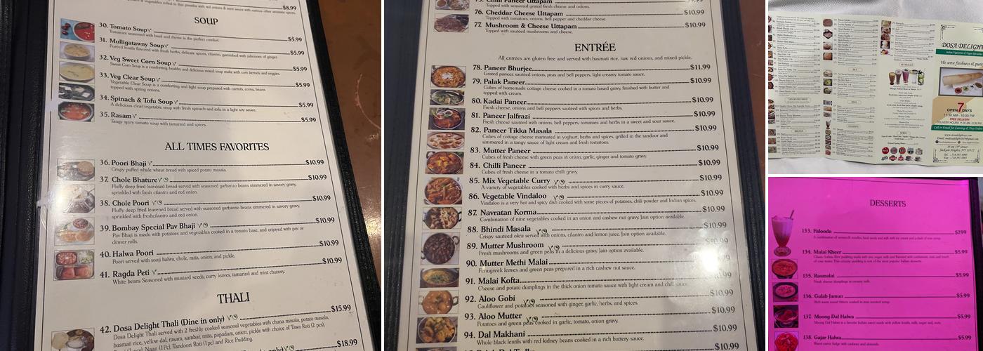 Dosa Delight Menu