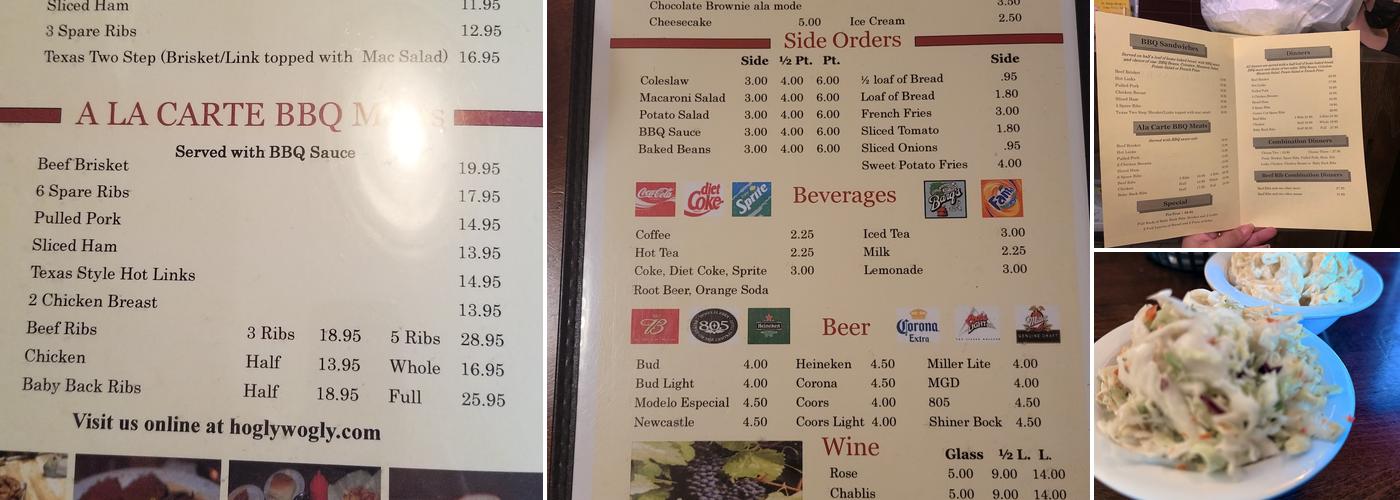 Dr. Hogly Wogly's Tyler Texas BBQ Menu