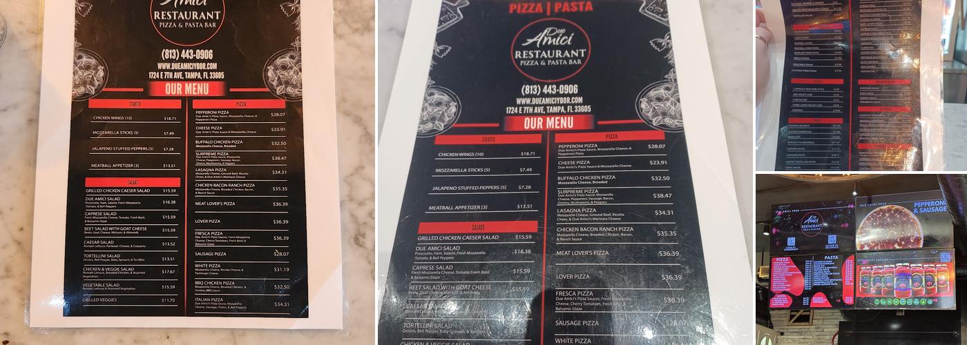 Due Amici Pizza & Pasta Bar Menu