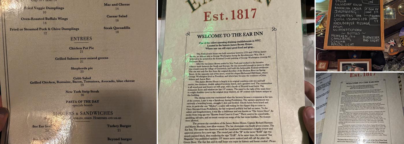 Ear Inn Menu
