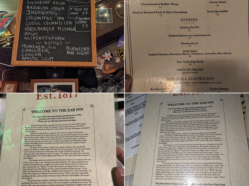 Ear Inn Menu