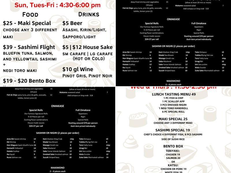 Tanoshii west loop Menu
