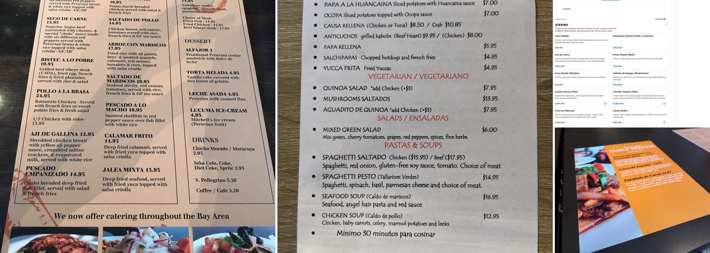 El Aji Peruvian Restaurant Menu