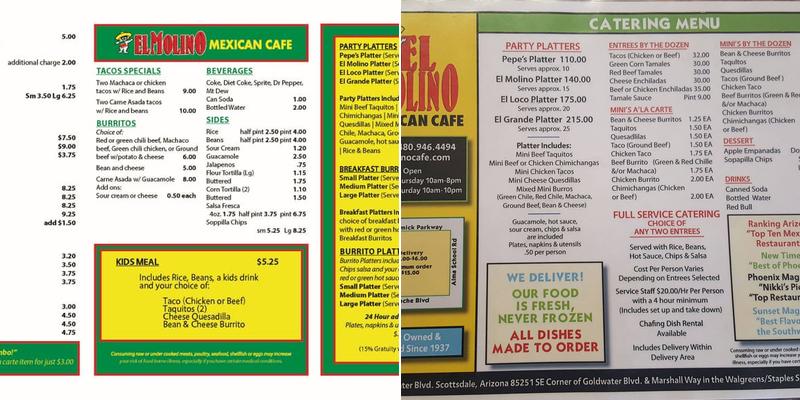 el molino catering Menu