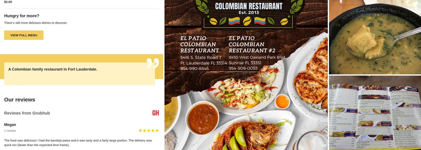 El Patio Colombian Restaurant Menu
