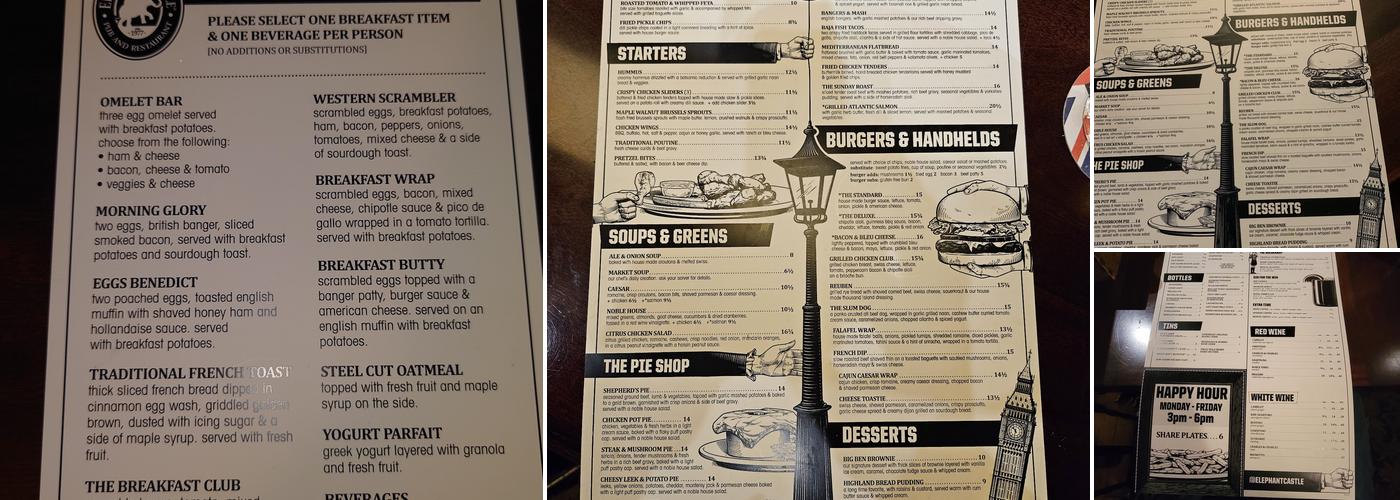 Elephant & Castle Menu