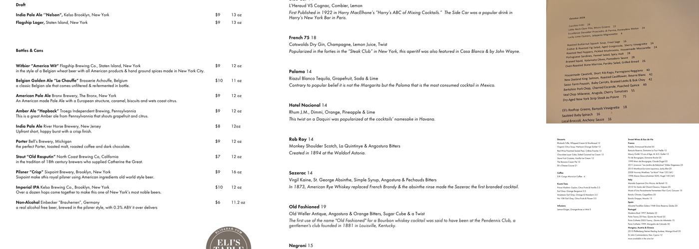 Eli's Table Menu