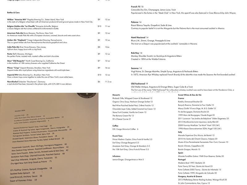 Eli's Table Menu