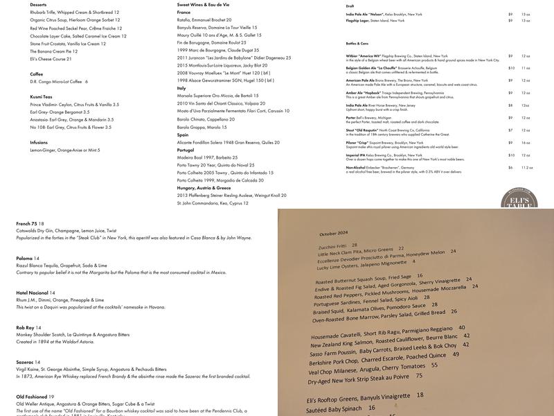 Eli's Table Menu