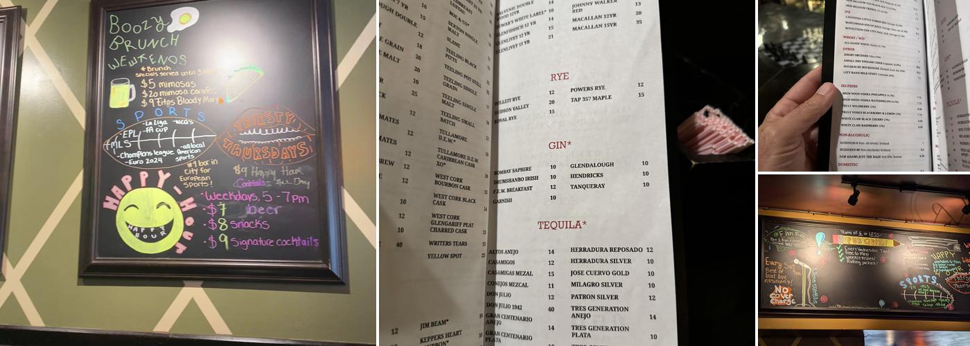 Fadó Irish Pub Menu
