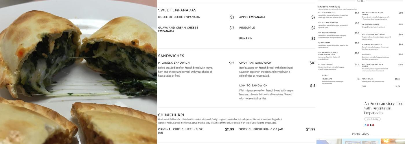 Fat Tummy Empanadas Menu