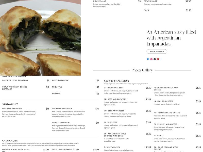 Fat Tummy Empanadas Menu