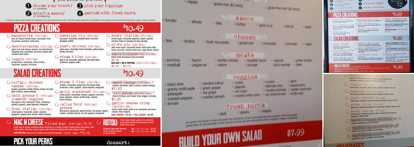 FIRED PIE Menu